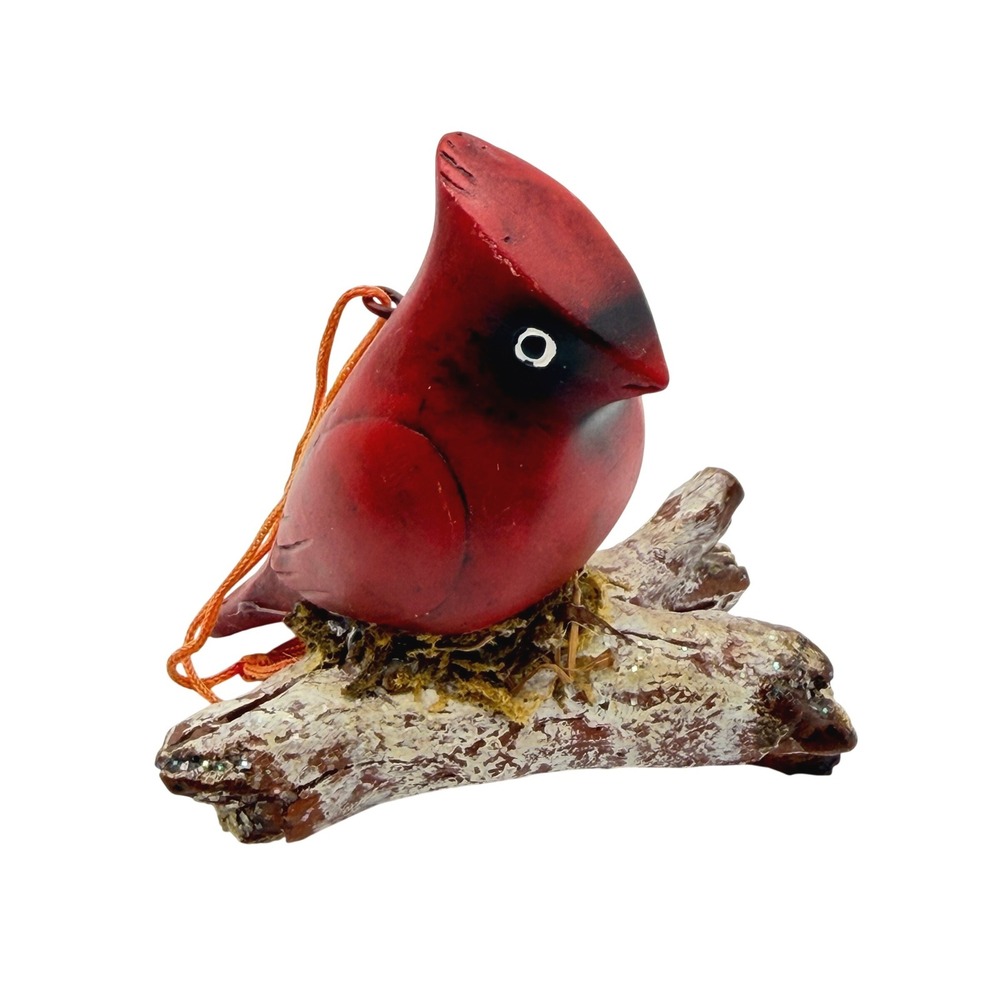 Red Cardinal Bird Christmas tree Ornament Figurine hanging heavy resin